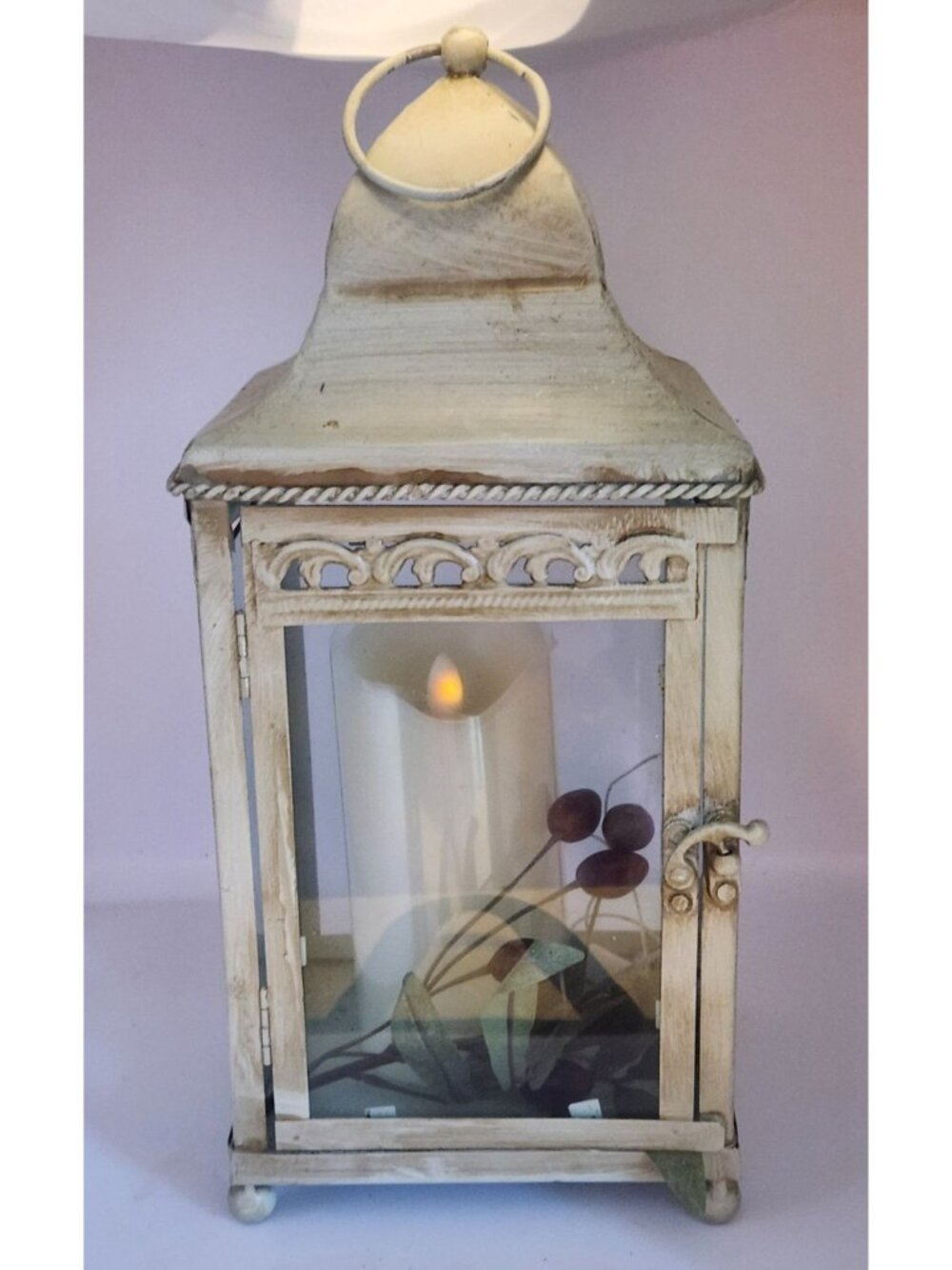 Hanging Metal  Vintage White Gray Candle Holder french Lantern With LED Candle